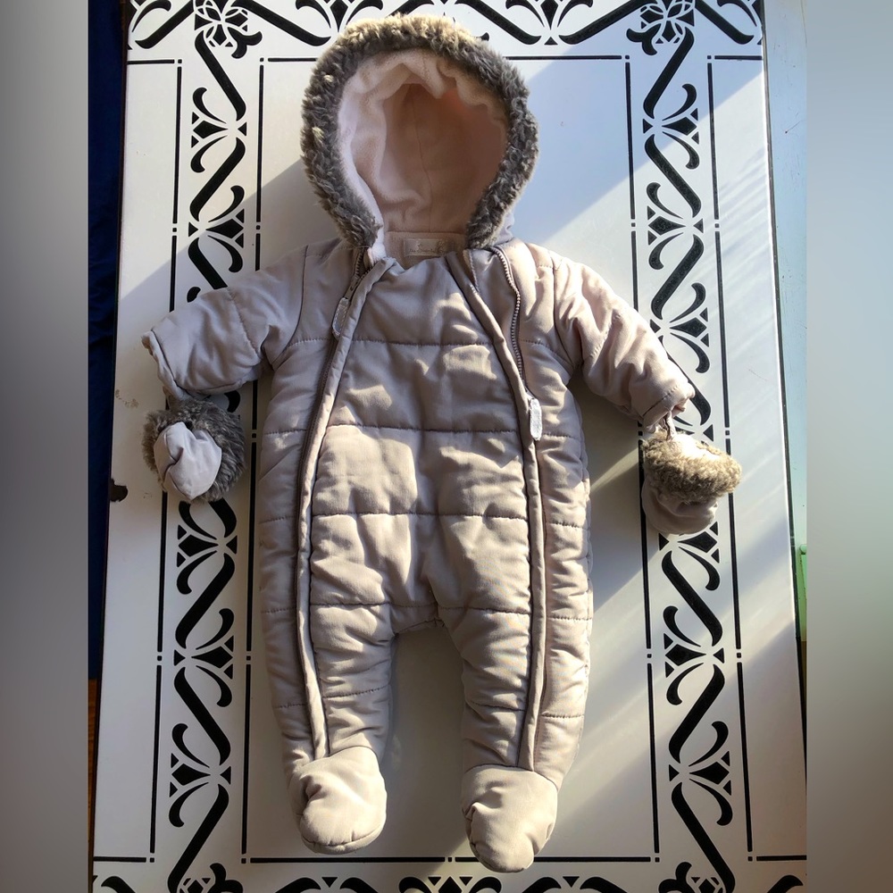 The Essential One Newborn Footie Snowsuit with snap on mittens
